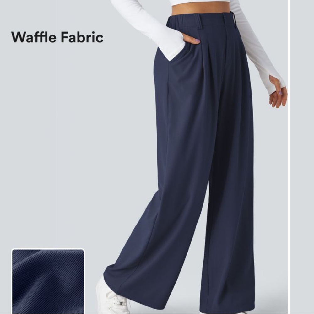 HALARA Navy Blue Knit High Rise Wide Leg Pants Size Large Loungewear Active